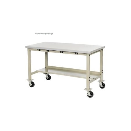 Global Equipment 72 x 30 Mobile Production Workbench - Power Apron - ESD Safety Edge - Tan 253993BTN